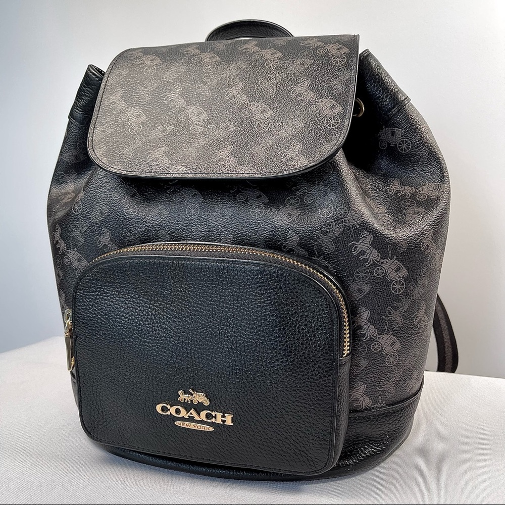 🌟COACH JES Horse and Carriage Drawstring Backpack | Black & Gray | 91110 EUC!
